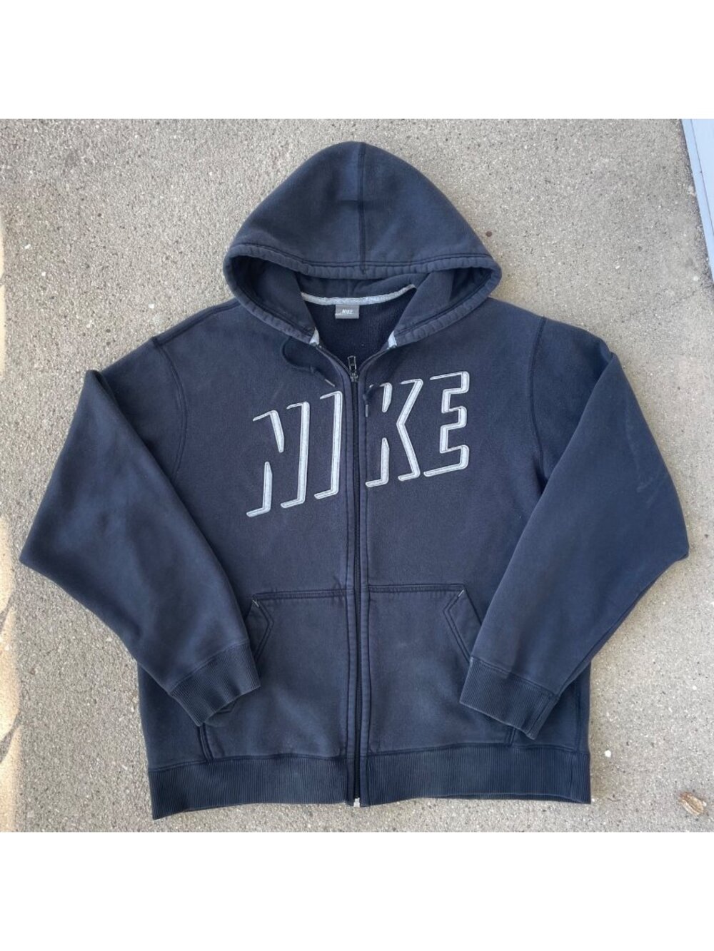 Y2K Nike Black Zip Up Hoodie Men's XL Logo Distressed Faded Grunge Skater 2012